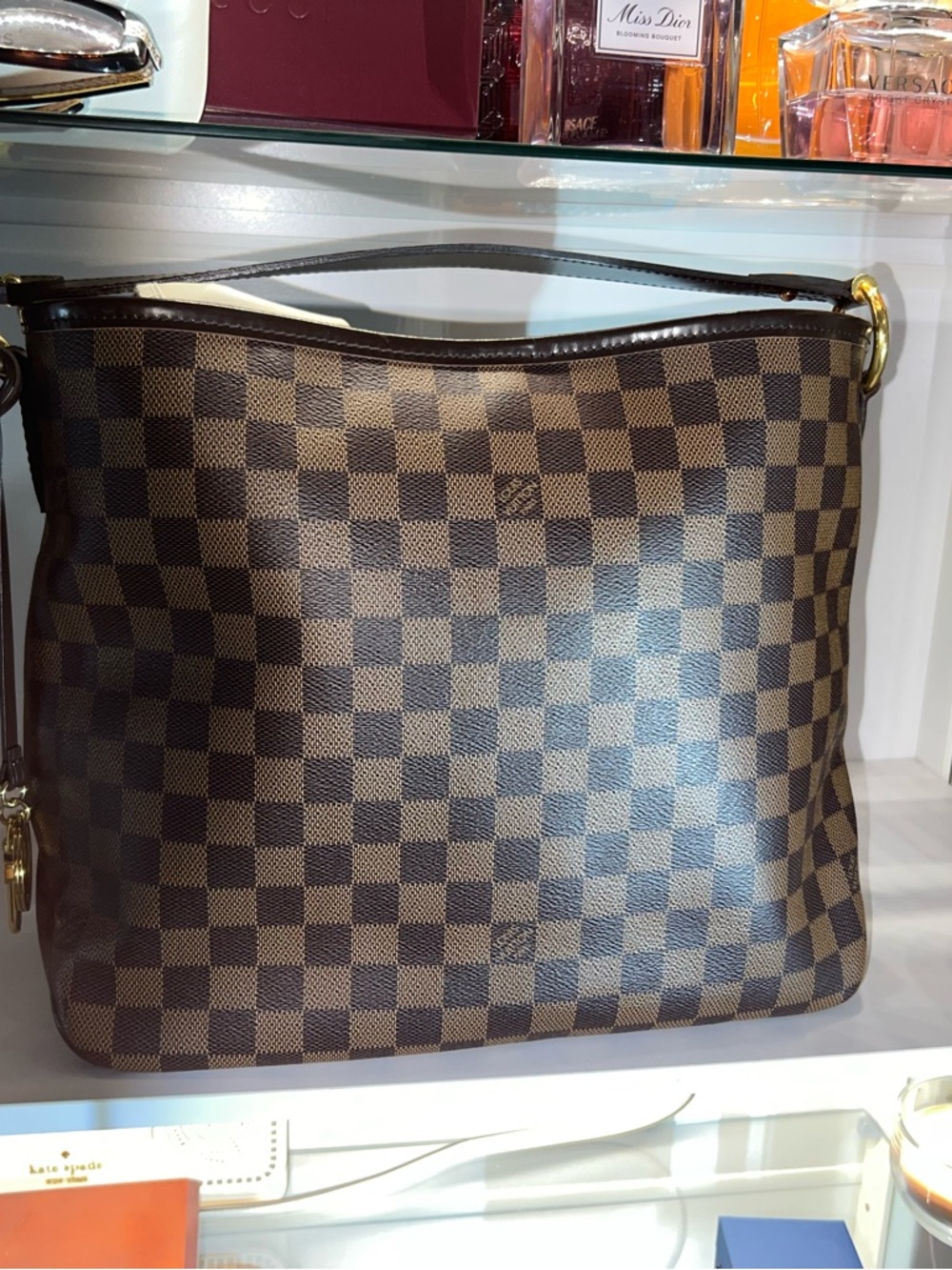 Louis Vuitton Brown Damier Ebene Shoulder Bag with Gold Hardware